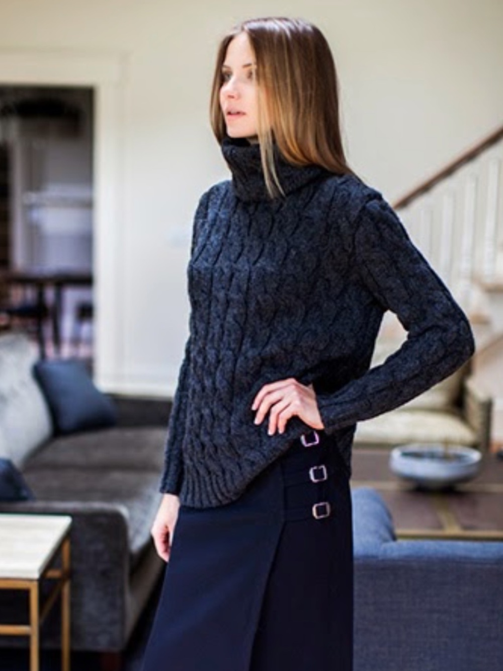 Emerson Fry Chunky Cable Knit Turtleneck Sweater